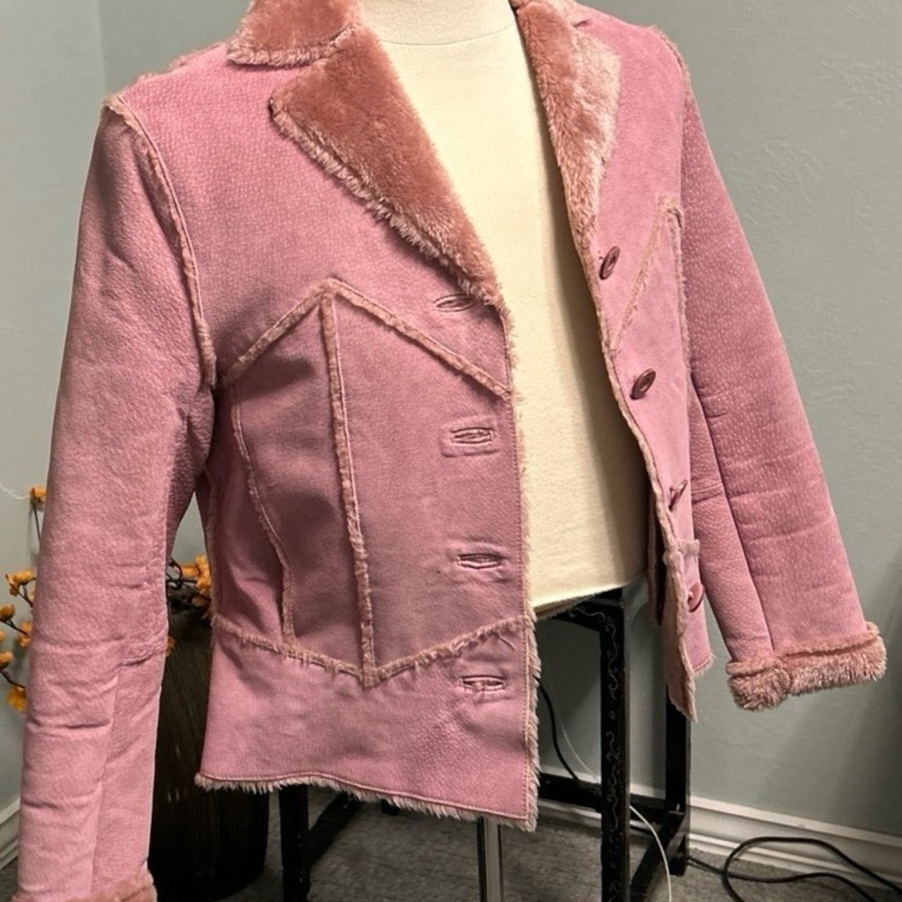 LEI PINK LEATHER JACKET WITH PINK FAUX FUR YOUTH - LARGE, WOMEN - SMALL